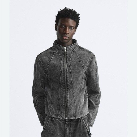 Zara Amsterdam Man Edition Denim Jean Jacket Gray Black Size S - Picture 1 of 8